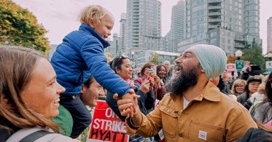 NDP Leader Jagmeet Singh visits Vancouver hotel workers' picket line