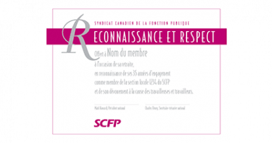 Certificat avec les mots reconnaissance et respect en blanc sur fond rose foncé