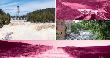 Photo collage of electrical dams