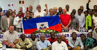 Participants in the solidarity meeting, which took place in late January. Photo: twitter.com/CSA_TUCA