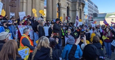 Striking CUPE members at the NB legislature