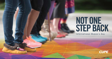 group of women's legs from the knee down with the slogan "not one step back"