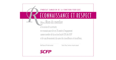 Certificat avec les mots reconnaissance et respect en blanc sur fond rose foncé