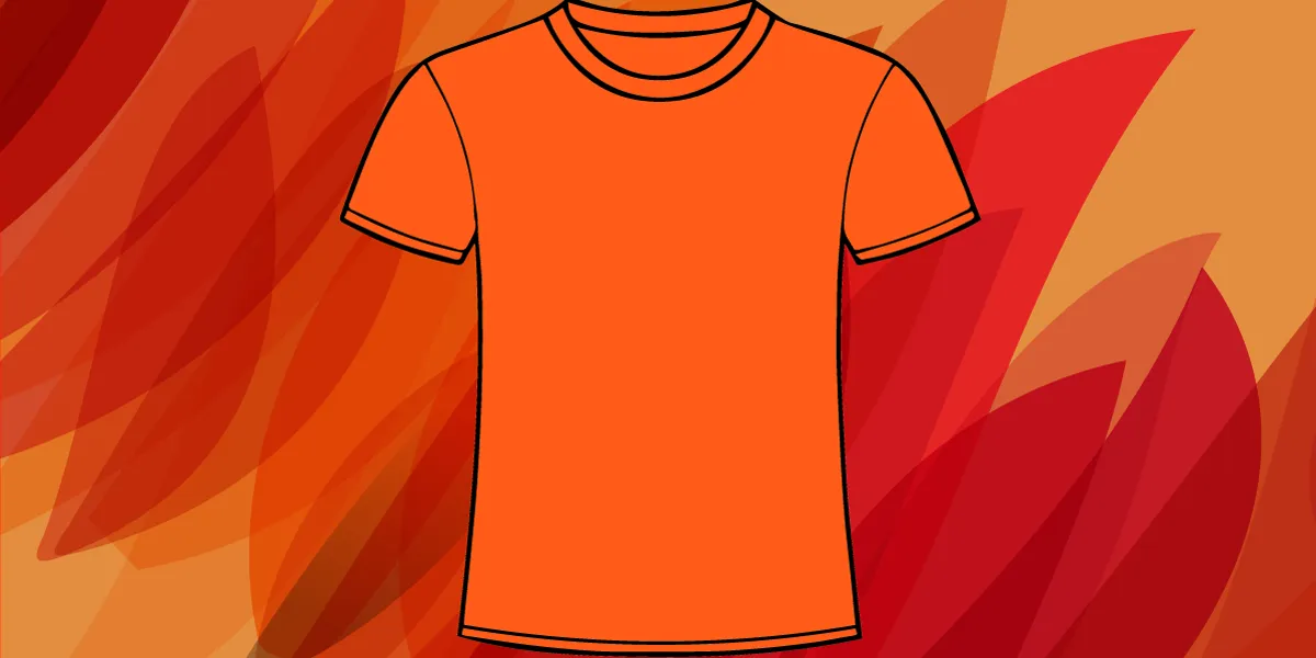 Orange t-shirt on a light orange background with pattern in many shades of orange