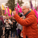 CUPE Ontario President, Fred Hahn, addresses a group of people at a rally in support of education workers.