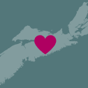 Map of Nova Scotia with a heart super-imposed