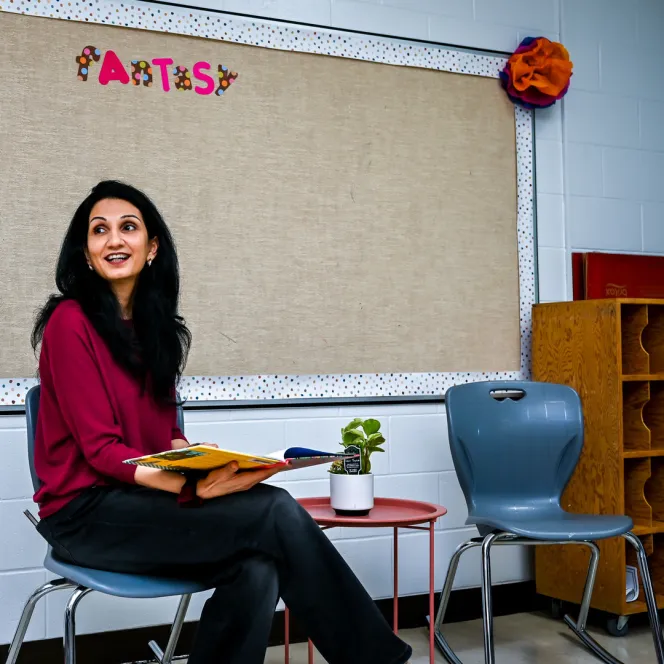 Education worker in classroom