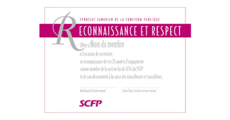 Certificat avec les mots reconnaissance et respect en blanc sur fond rose foncé