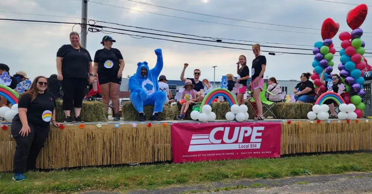 People sitting on a parade float