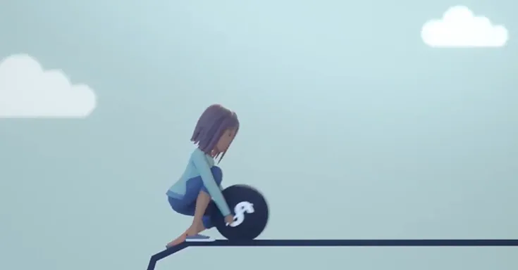 Jeune femme poussant la boule de la dette