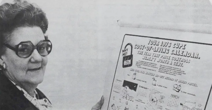 Grace Hartman with a cost-of-living calendar