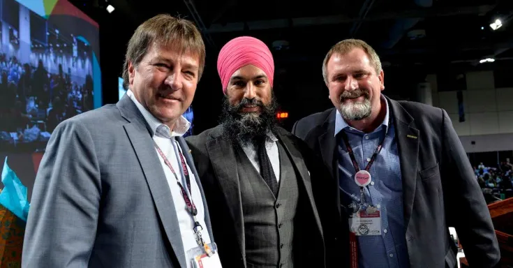 Jagmeet Singh, Mark Hancock and Charles Fleury