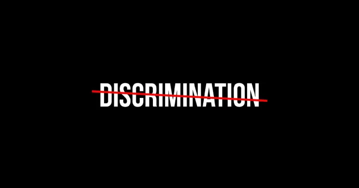 The word discrimination with a red line through it