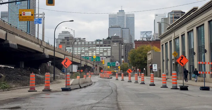 Road construction in Montreal