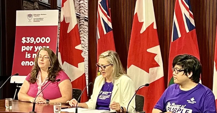 OSBCU president Laura Walton speaking at press conference