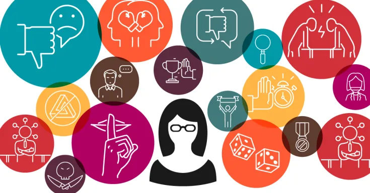 Worker surrounded by different psychological hazards